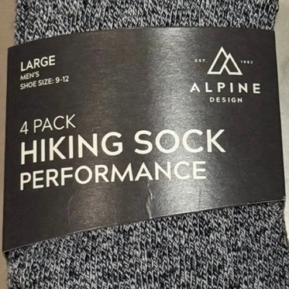 NWT 4 pack Alpine Design Performance Hiking Socks - Gray & Brown Men’s LG 9-12
